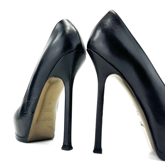 Yves Saint Laurent YSL "TRIBTOO" BLACK CAVIAR LEATHER STILETTOS PLATFORMS PUMPS - Picture 10 of 16